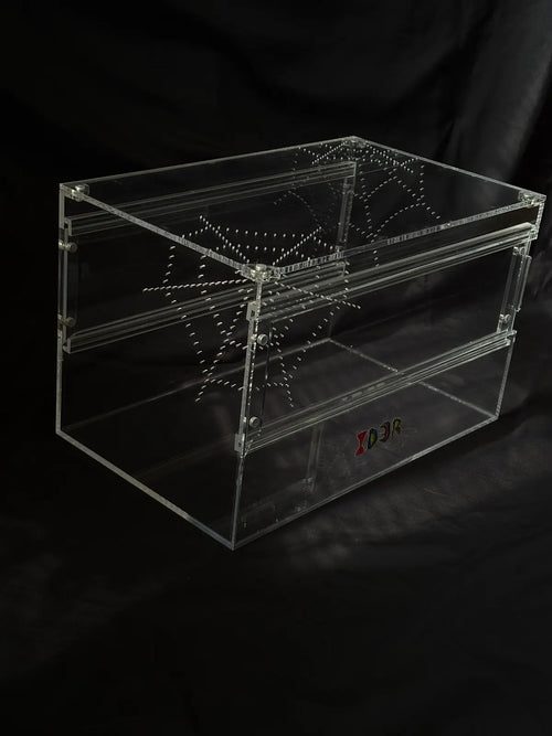 Large Terrestrial Acrylic Enclosure - 40x25x25cm - Dual Magnetic Sliding Doors & Removable Lid